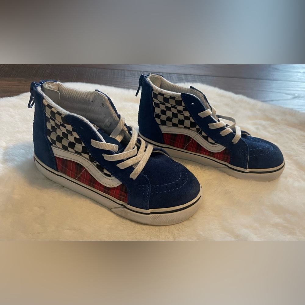 Vans blue checkered high top sneakers sz 10